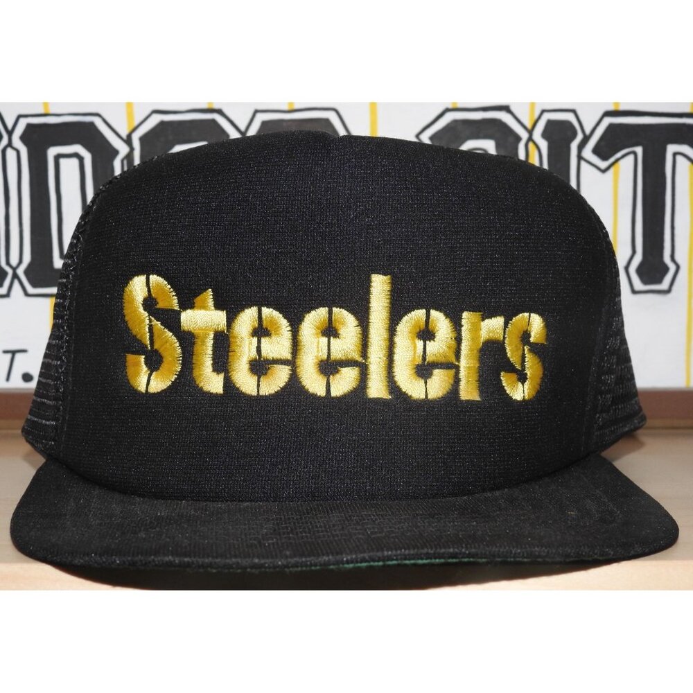 Vintage 1980s Pittsburgh Steelers Mesh Trucker Snapback Hat Unbranded Made USA